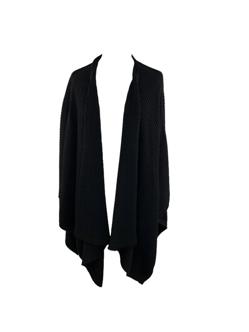 Giorgio Armani 90s Black 100% Wool Knit Ruana Made in Italy One Size Open Front